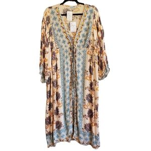 Nostalgia Floral Kimono Boho Bohemian Lace Turquoise Peach Mustard Size Medium